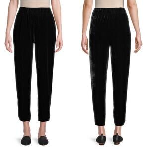 Eileen Fisher Black Crushed Velvet Tapered Ankle Pants Size Small Rayon/Silk